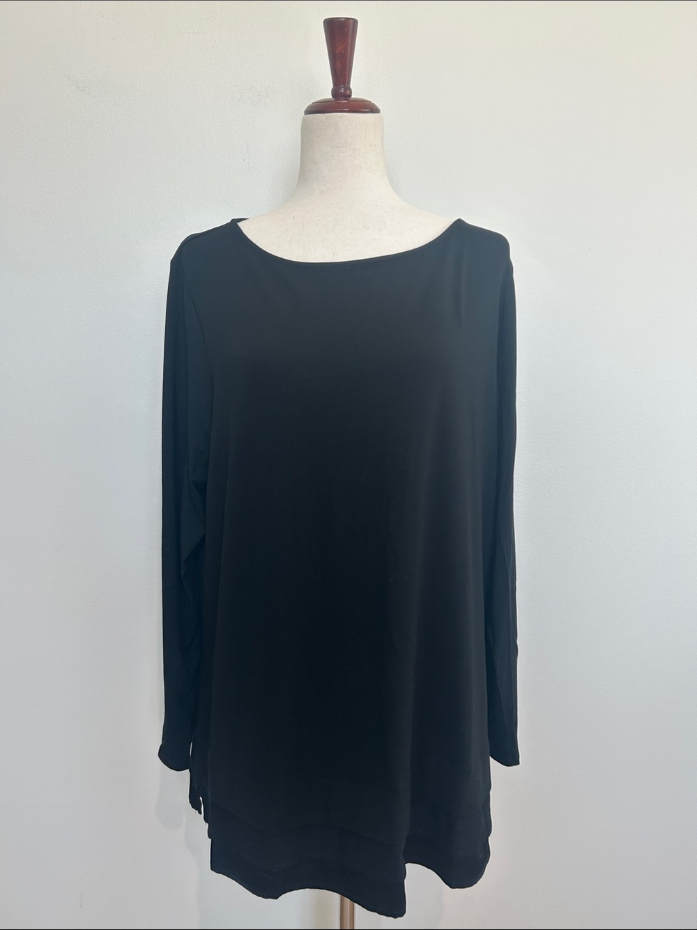 J. Jill Black Long Sleeve Tunic Top Ruffle Hem Size XL NWT